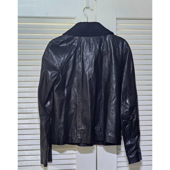 Theory Women's Black Lamb Leather Double-Breasted Moto Jacket Size M 2752 - Picture 10 of 12